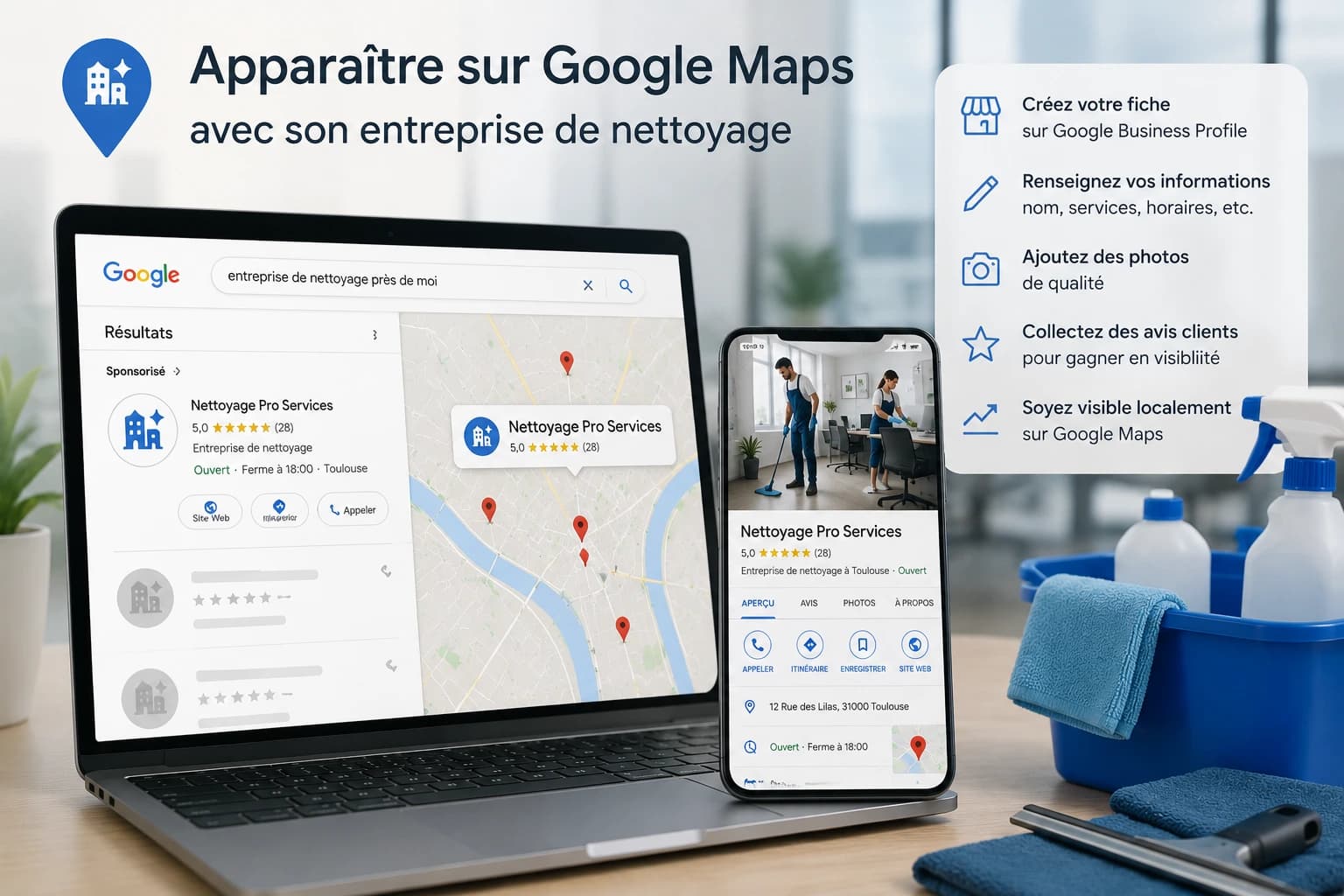 Comment apparaître sur Google Maps avec son entreprise de nettoyage ?
