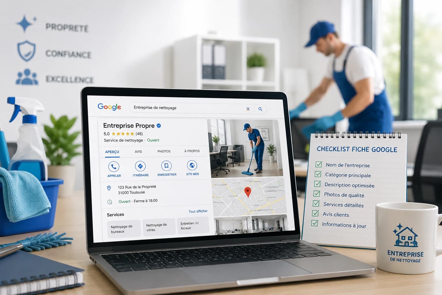 Comment créer et optimiser sa fiche Google pour une entreprise de nettoyage ?