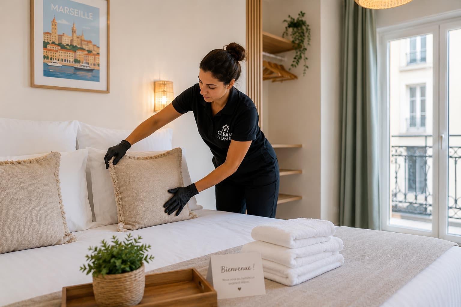 Préparation d'un logement Airbnb avant l'arrivée de nouveaux voyageurs